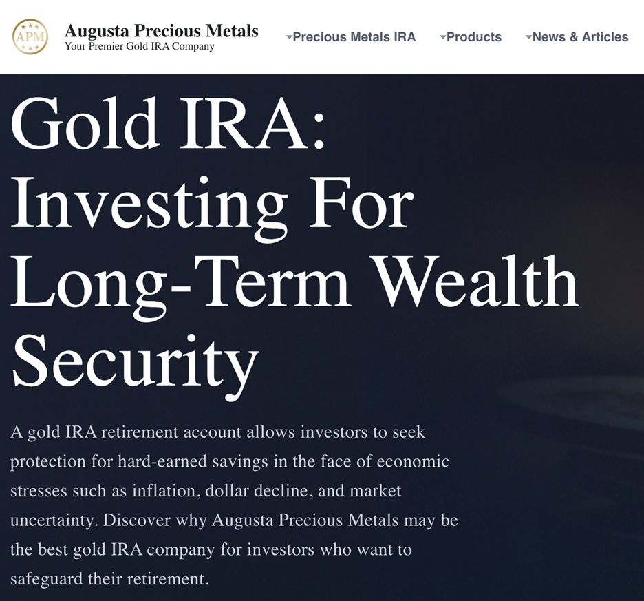 Augusta Precious Metals website's gold IRA page